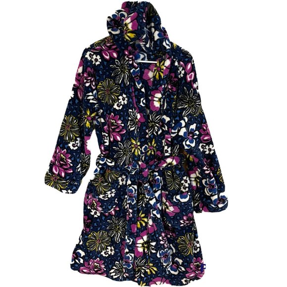 Vera Bradley African Violet Women’s S/M   Plush Hooded Fleece Robe Pockets Tie - Picture 1 of 9